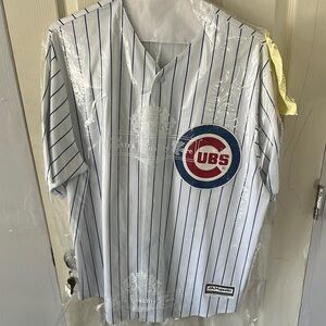 Majestic Cubs Blue and White Striped Jersey